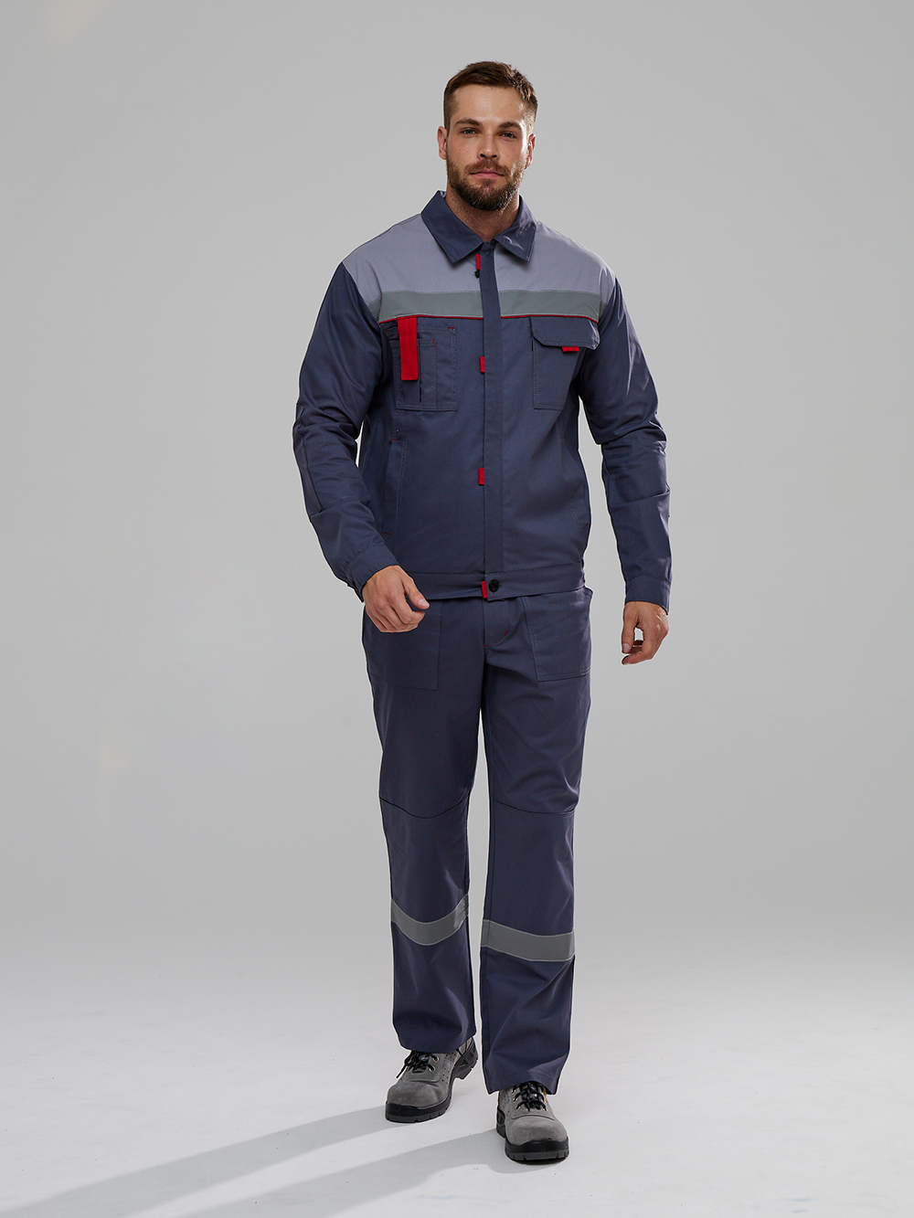 Костюм Флофт-2 СОП (тк.Саржа,250) п/к, т.серый/св.серый/красный