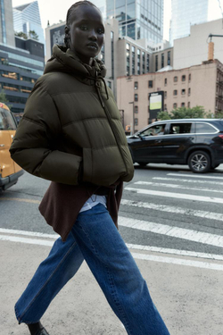 ZARA НЕПРОМОКАЕМЫЙ ВЕТРОЗАЩИТНЫЙ КОРОТКИЙ АНОРАК, ХАКИ