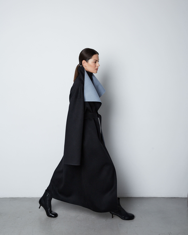 Пальто двустороннее из шерсти Берберри черно-голубой