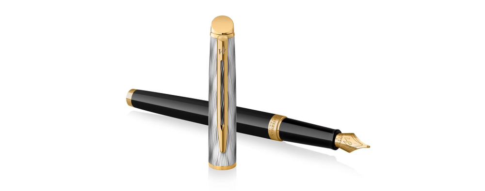 Перьевая ручка Waterman Reflections of Paris Hemisphere DeLuxe Black GT, перо M, чернила blue в подарочной коробке