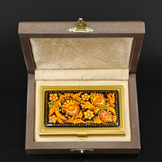 Сувенирная визитница "Русские узоры" №0060 (ручная роспись Палех)