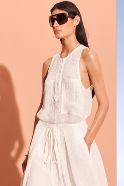 ZARA ТОП ИЗ СМЕСОВОГО ЛЬНА, ЖЕЛТОВАТО-БЕЛЫЙ