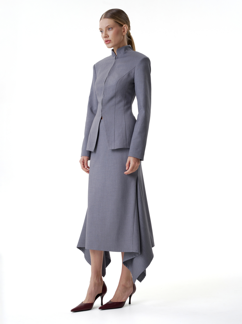 Юбка с клином костюмная серая