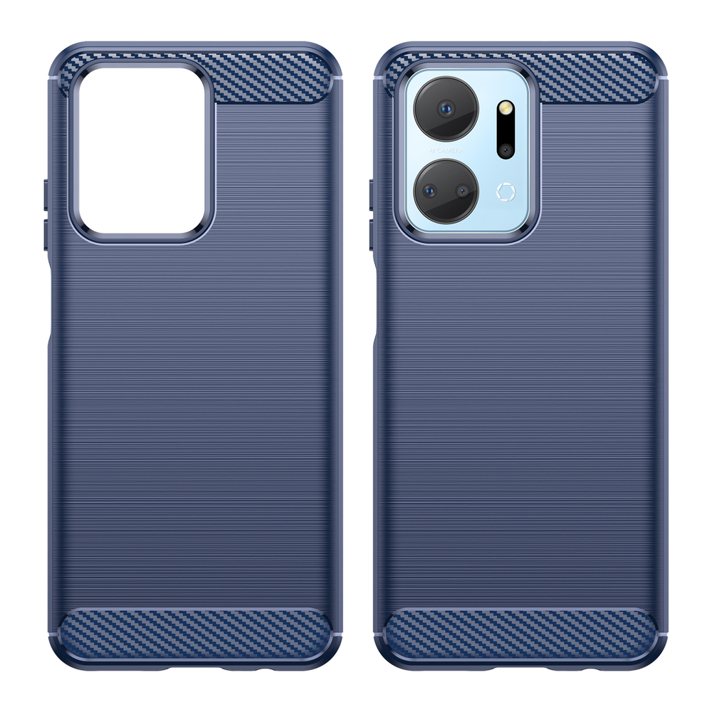 Защитный чехол синего цвета на смартфон Honor X7A, серия Carbon (дизайн в стиле карбон) от Caseport