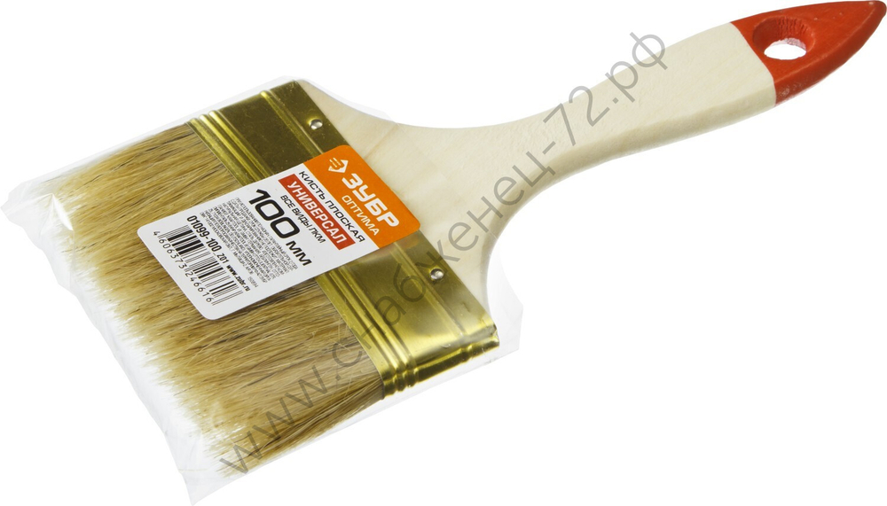 ЗУБР УНИВЕРСАЛ 100 мм, 4″ светлая натуральная щетина, деревянная ручка, Плоская кисть, ОПТИМА (01099-100)