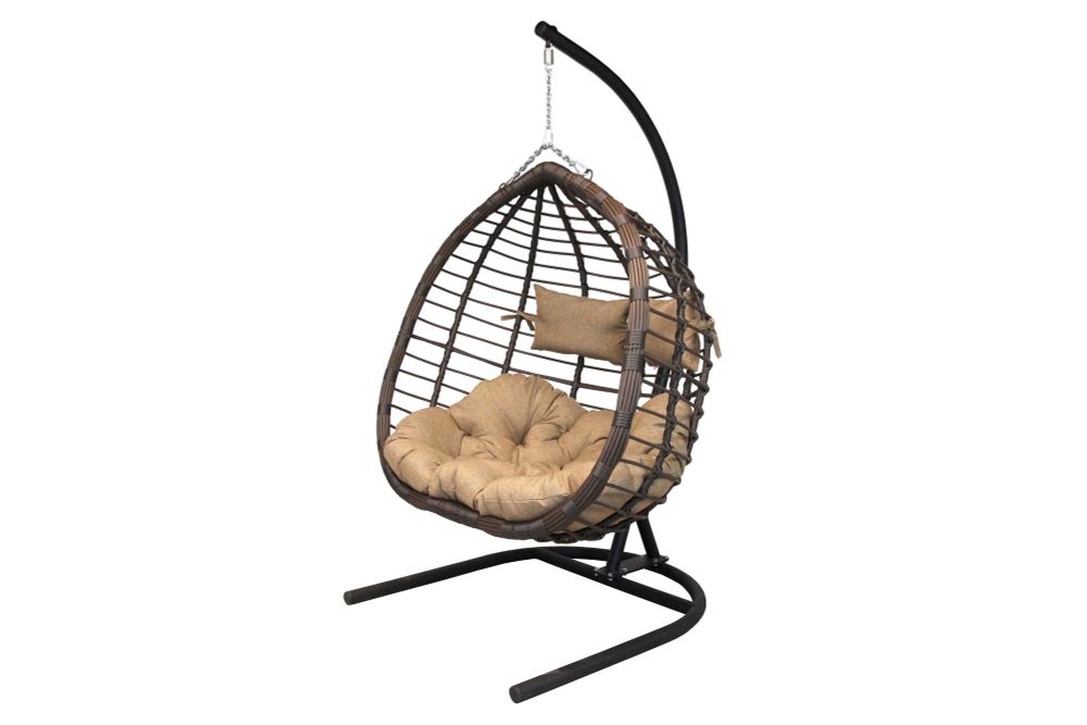 Кресло подвесное двойное Ортис арт.D50-МТ003 (стойка+основание черный,корзн.корич.,подуш.терракот 3уп.) "Garden story"