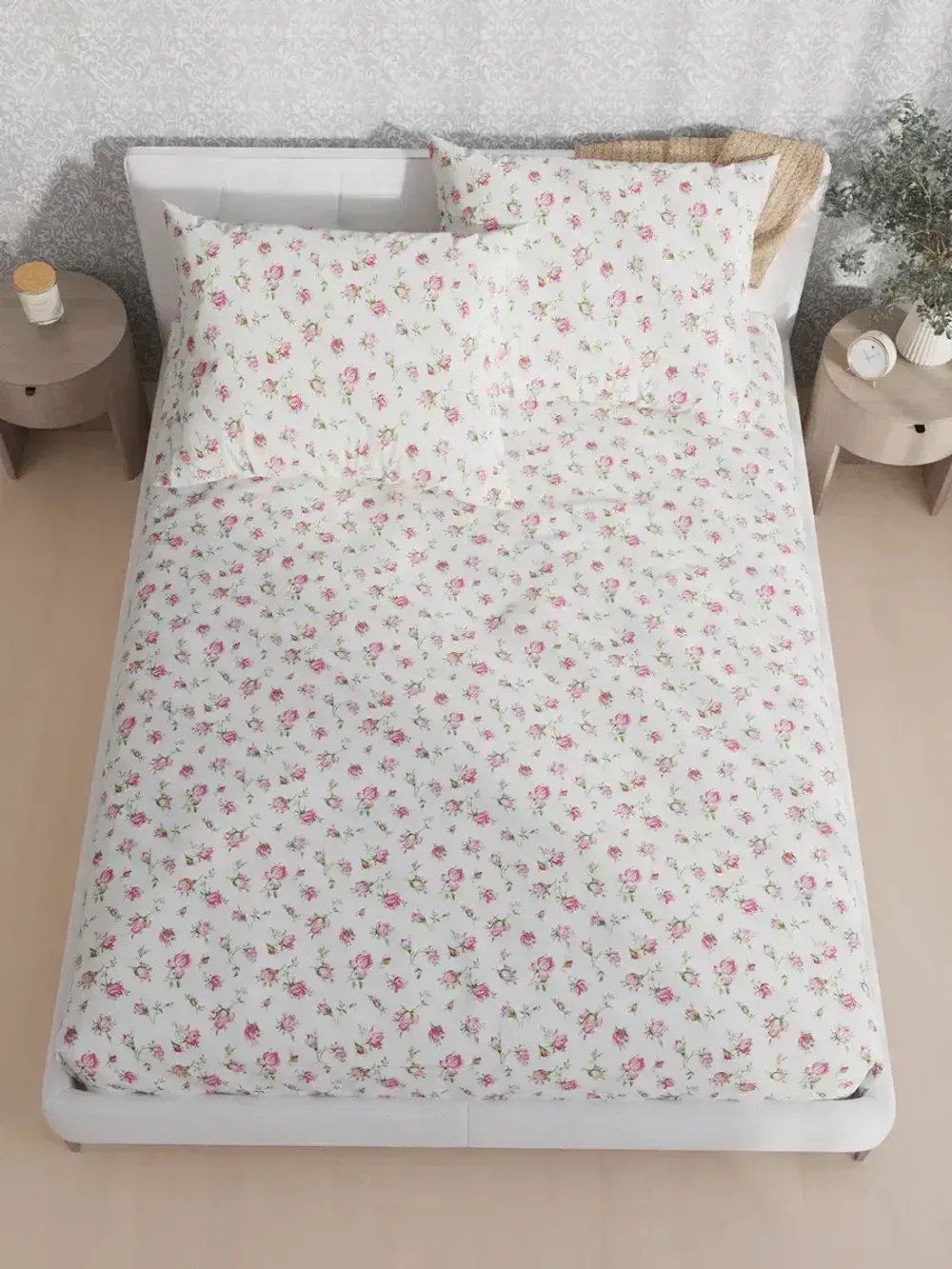 Постельное белье Полисатин Мечта "Бутоны роз" 1,5-сп Наволочка 50х70 см 1 шт Простынь на резинке 90x200 смПододеяльник 145x215 см