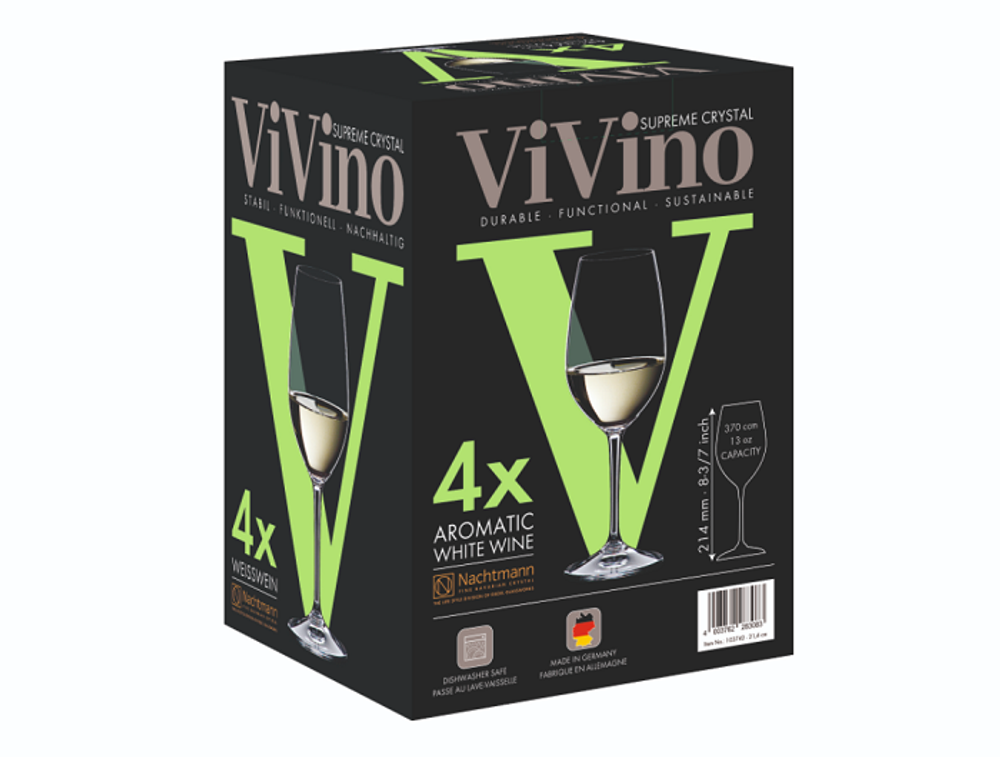 VIVINO - Набор фужеров 4 шт. для белого вина 370 мл стекло