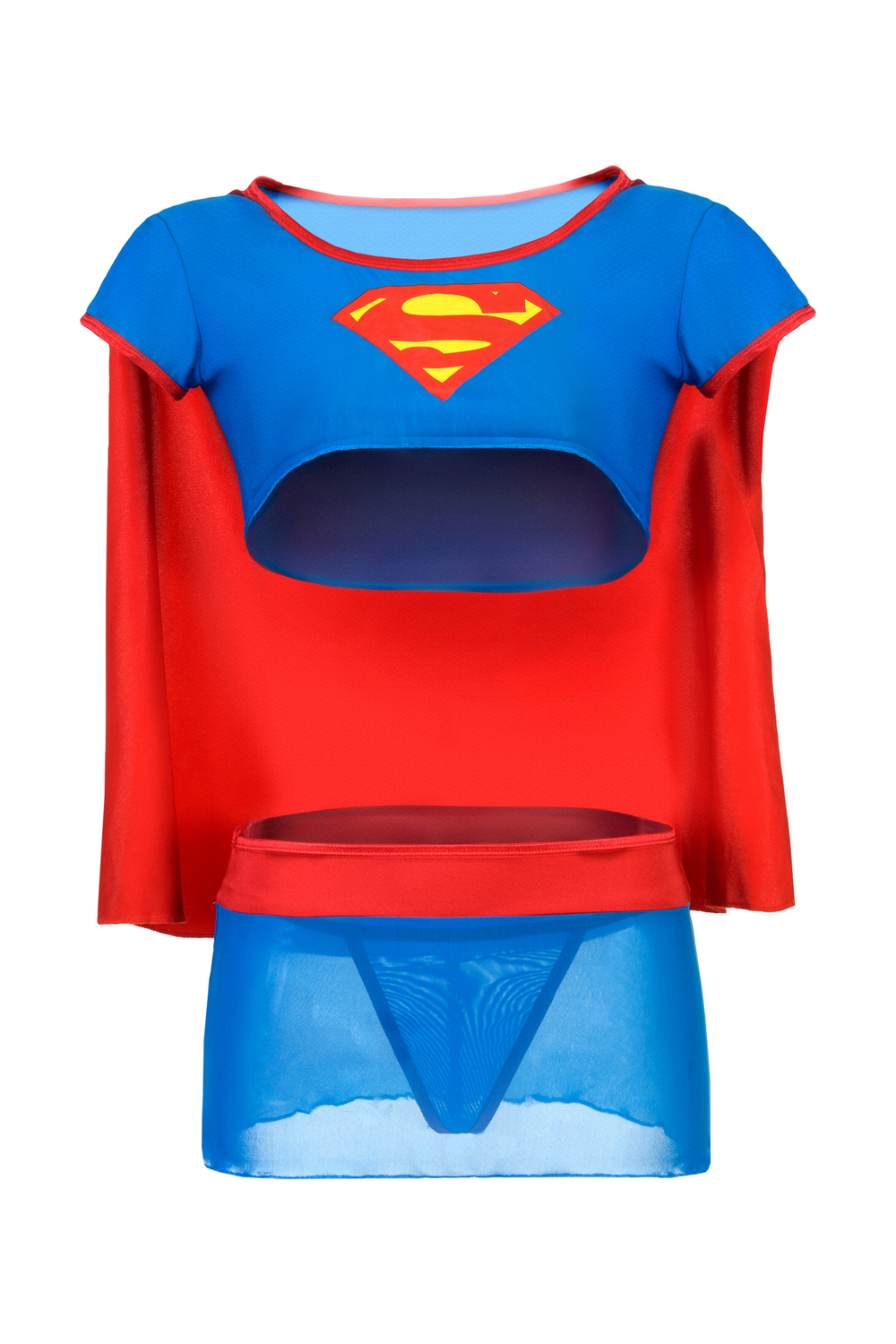Костюм супервуман Candy Girl (топ, юбка, стринги), сине-красный, OS