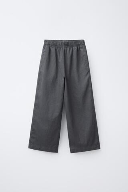 ZARA БРЮКИ ИЗ СМЕСОВОГО ЛЬНА С ШИРОКИМИ ШТАНИНАМИ, АНТРАЦИТОВО-СЕРЫЙ