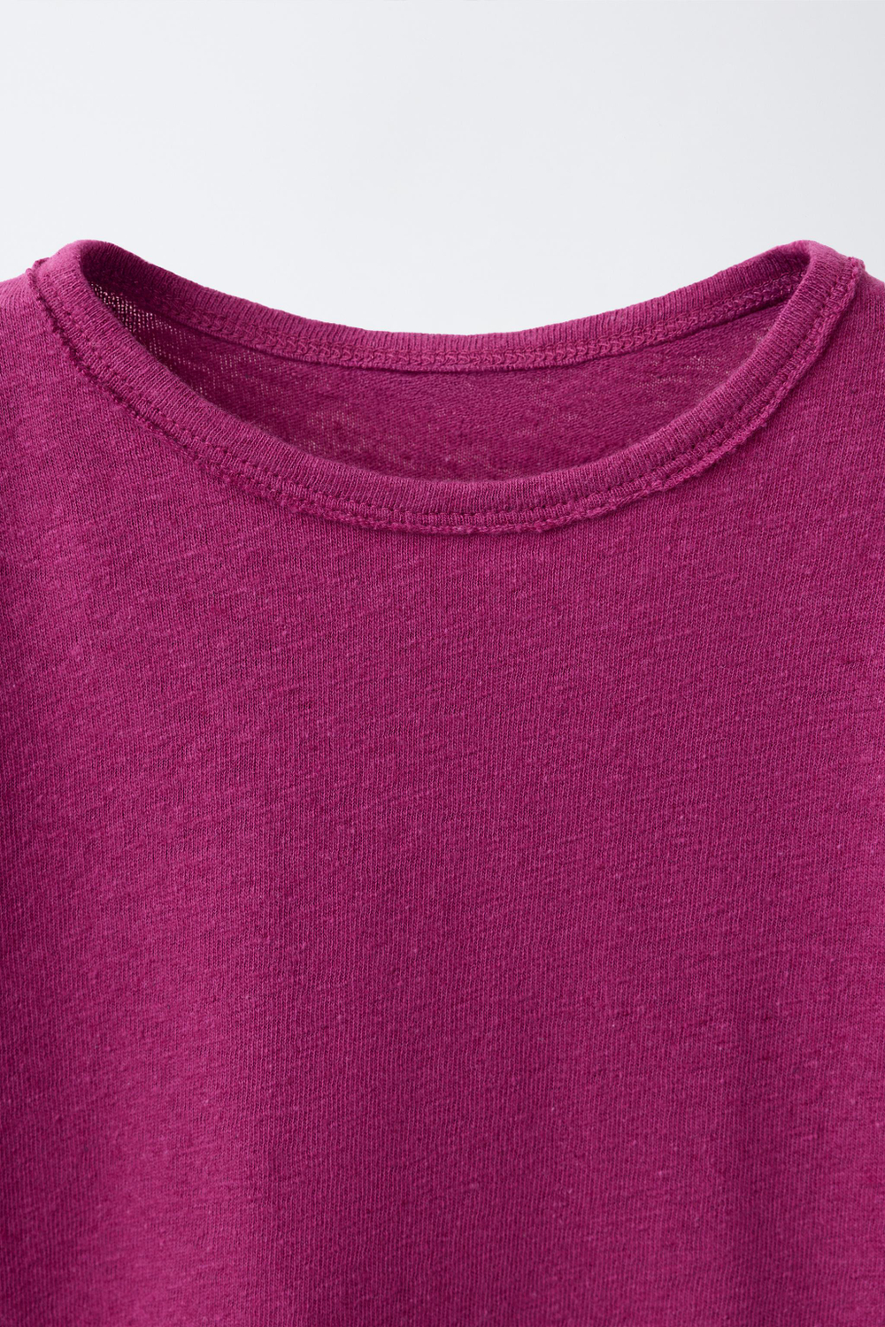 ZARA ФУТБОЛКА ИЗ ХЛОПКА И ЛЬНА, ЦВЕТ ФУКСИИ