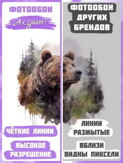 3D Фотообои лес в тумане и медведь