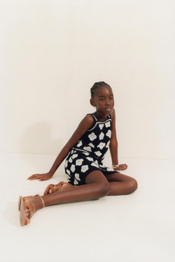 ZARA ТРИКОТАЖНАЯ ЮБКА С ЦВЕТОЧНЫМ ПРИНТОМ, ЧЕРНЫЙ