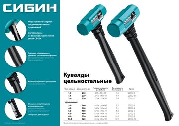 СИБИН 6 кг, 600 мм, цельностальная кувалда с удлинённой обрезиненной рукояткой (20132-6)