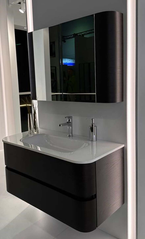 Armadi Art Ovale 2 полки 100см, шпон + РАКОВИНА МОНОБЛОК ГЛЯНЦЕВАЯ БЕЛАЯ, АКРИЛ