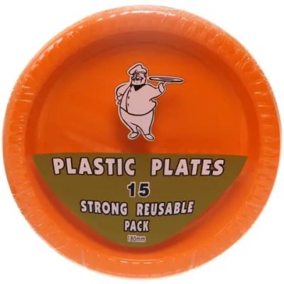 Тарелка пластиковая 18см в наборе 15шт оранжевая