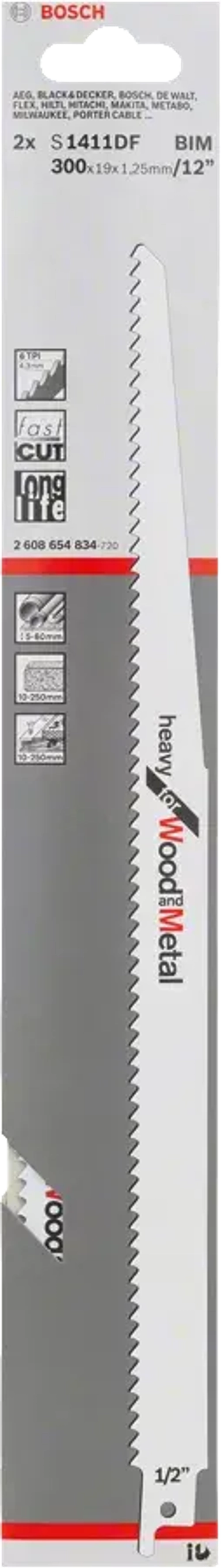 Cабельное пильное полотно S 1411 DF Heavy for Wood and Metal Bosch 2608654834