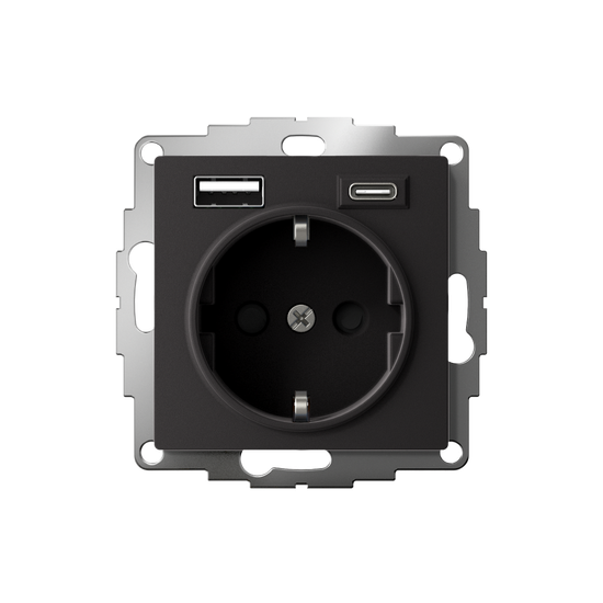 Розетка AtlasDesign 16А с 2-мя заряд. устройствами USB тип A+C 5В/2.4А 2х5В/1.2А механизм карбон SE ATN001032