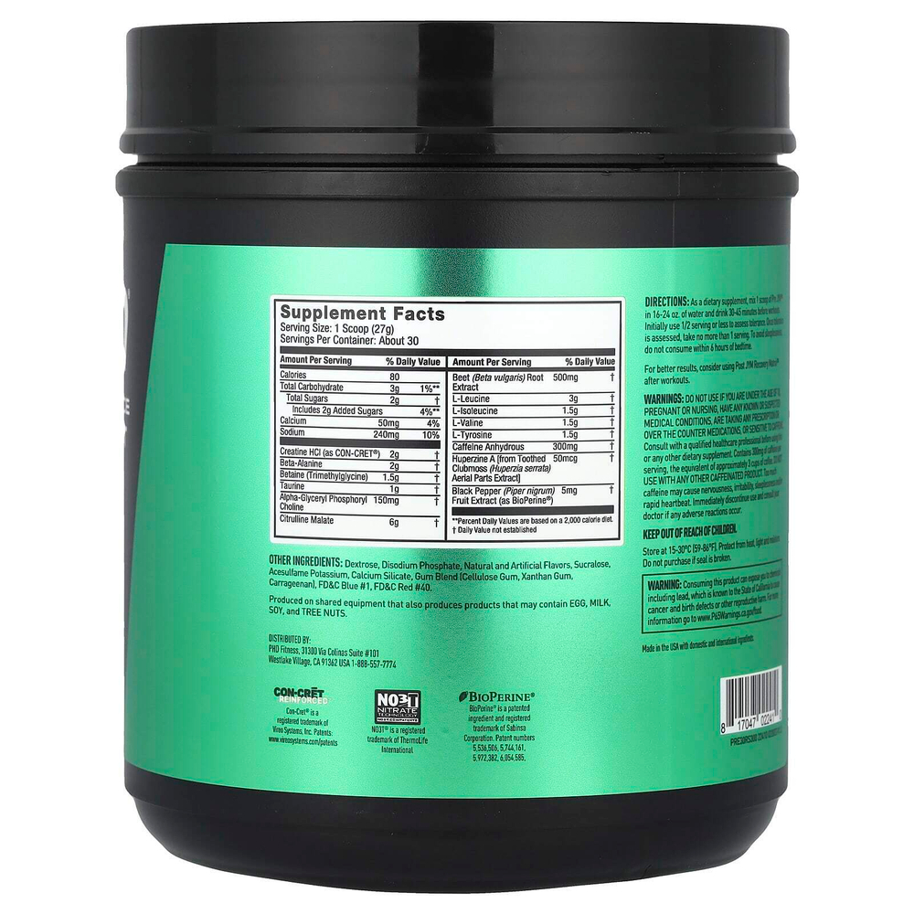 JYM Supplement Science, Pre JYM, высокоэффективный предтренировочный продукт, радужный щербет, 810 г (1,8 фунта)
