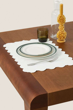 ZARA HOME ВЫШИТАЯ ЛЬНЯНАЯ САЛФЕТКА, БЕЛЫЙ