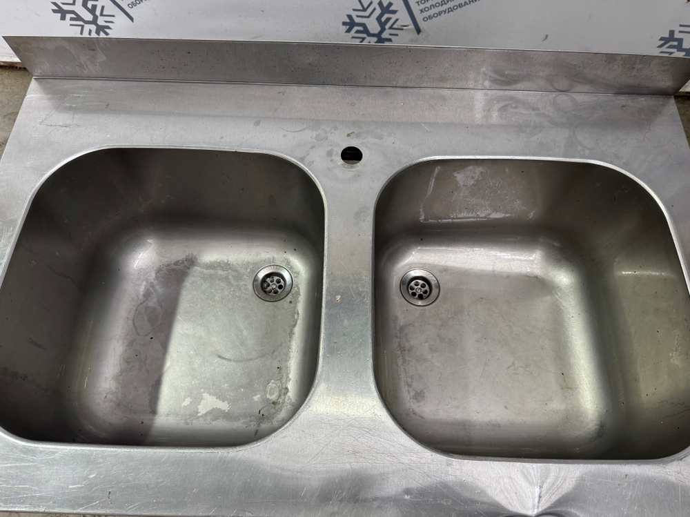 Мойка двухсекционная 1000х600х860 со шкафом купе из нержавеющей стали (основание профиль 4х4)