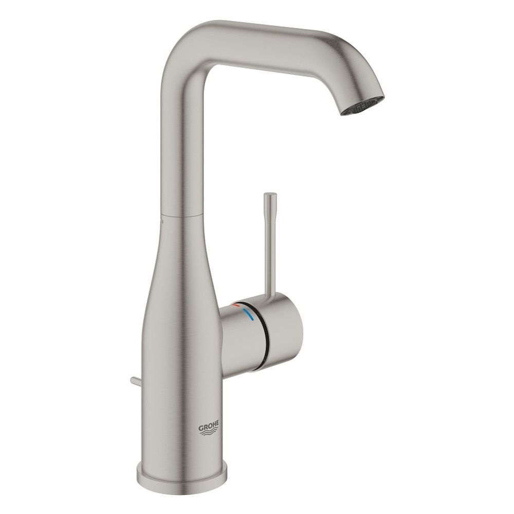 Смеситель однорычажный для раковины Grohe Essence, размер L, рычажный донный клапан, цвет Суперсталь (24174DC1)