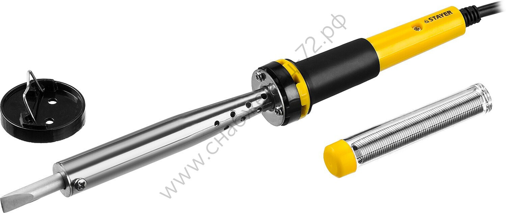 STAYER PROTerm 80Вт в наборе: припой+подставка, 2К рукоятка, клин, Электропаяльник (55300-80)