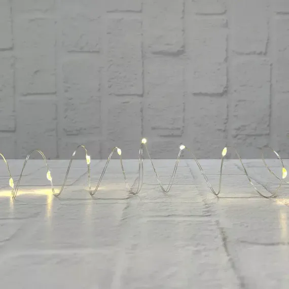 Гирлянда Роса на батарейках 30 теплых белых ламп, 290 см., серебряный провод, Christmas DeLuxe (87408)