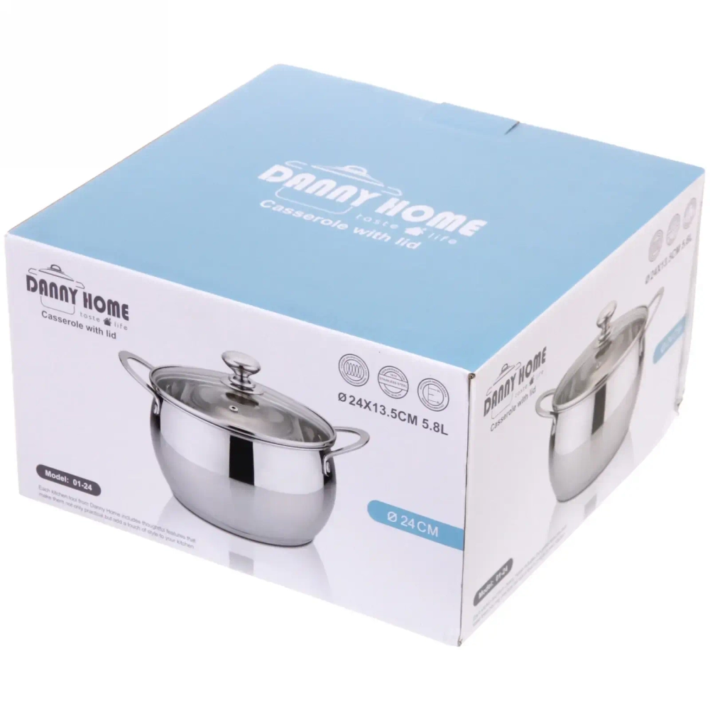 Кастрюля из нержавеющей стали «DANNY HOME» 5,8 л, индукция, 01-24