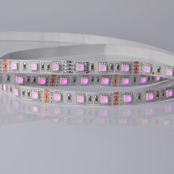 ULS-5050-60LED-m-10mm-IP20-DC24V-14.4W-m-5M-RGB Гибкая светодиодная лента UNIEL на самоклеящейся основе. Упаковка катушка 5 м. в герметичной упаковке. IP20. Угол излучения 120 . Мультиколор.