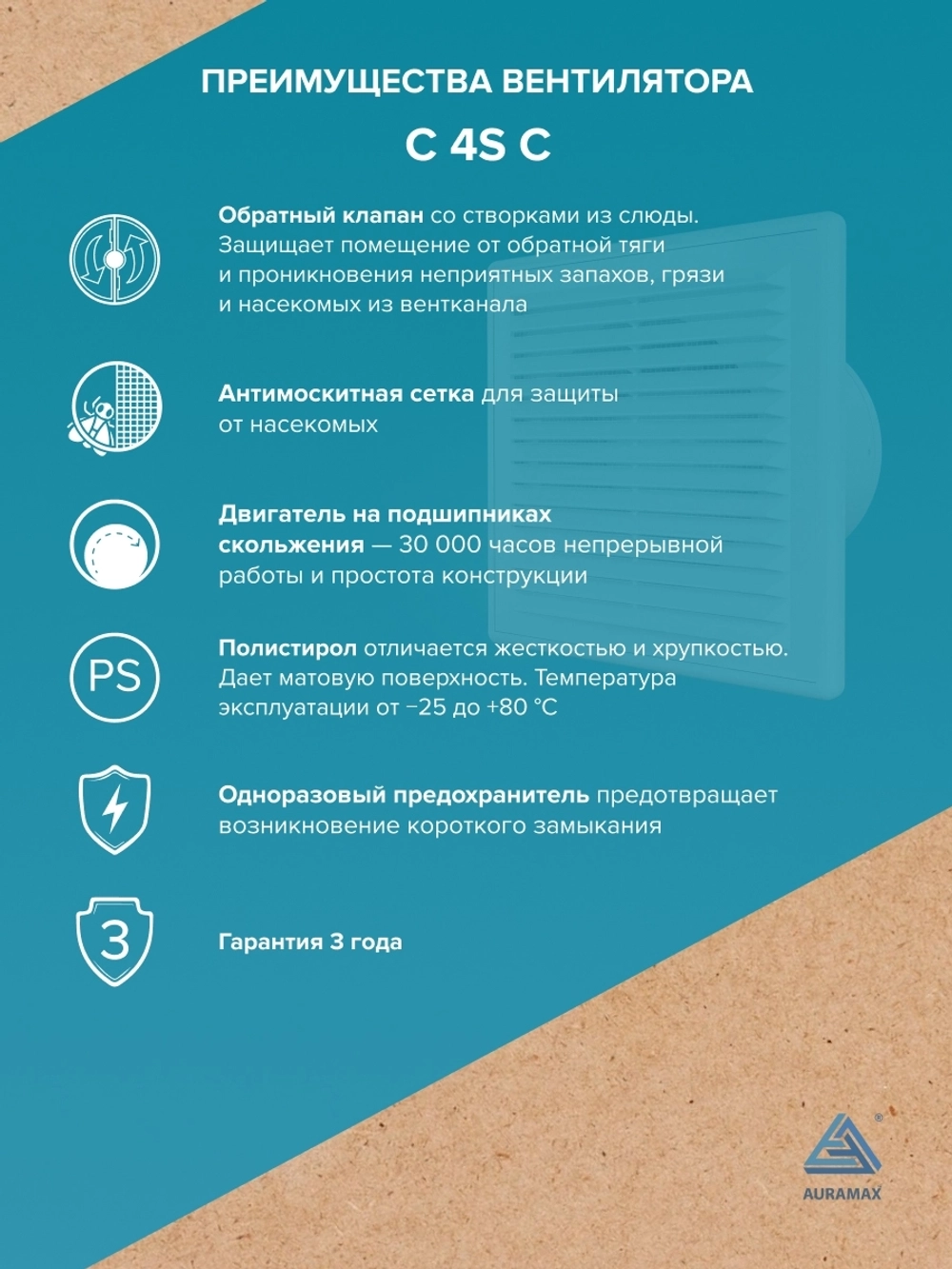 Вентилятор накладной C D100 сетка обр.клапан AURAMAX