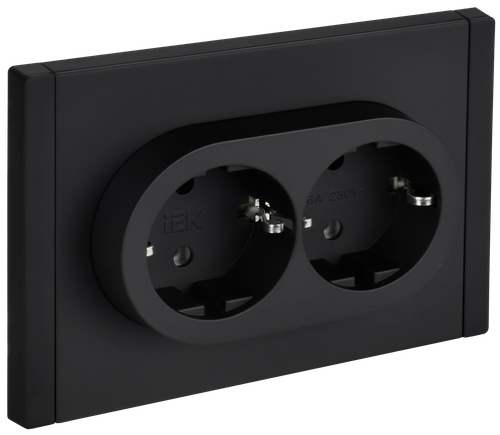 FORTE&PIANO Розетка 2-местная с заземлением без защитных шторок безвинтовое крепление 16А FP124M металл черный IEK