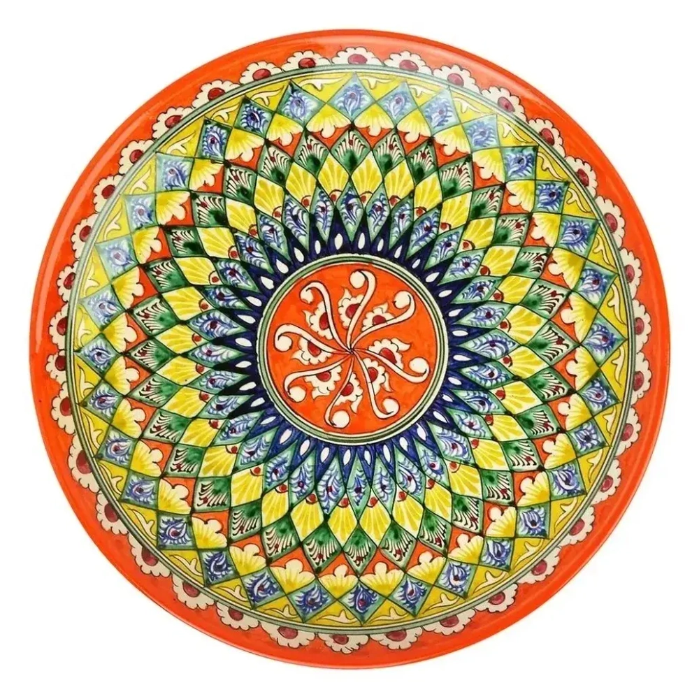 Ляган Риштанская Керамика 32 см. плоский, цвет оранжевый