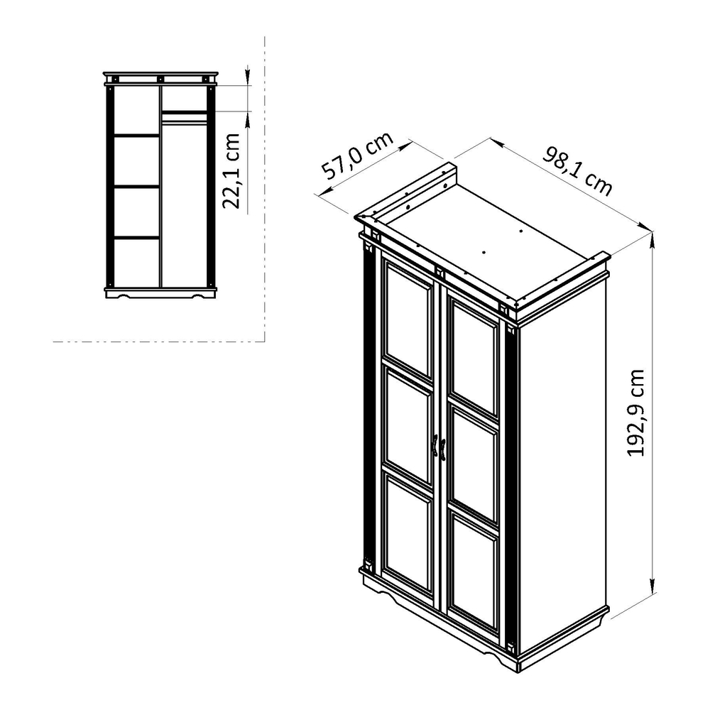 Шкаф для одежды распашной белый Харви двухдверный деревянный со штангой и полками, шкаф для вещей в прихожую и спальню с филенкой в викторианском стиле из массива сосны