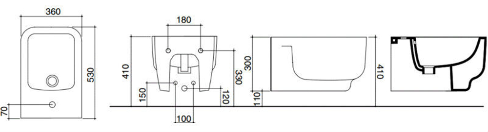 Touch2 Биде подвесное с одним отверстием под смеситель белый 6026/1