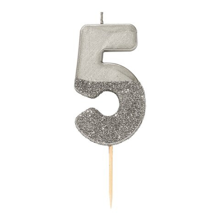 Восковая свеча цифра "5" (серебро)