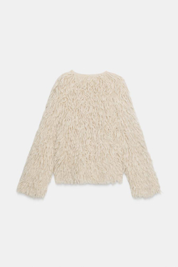 ZARА КАРДИГАН С БАХРОМОЙ И ЭФФЕКТОМ ВОРСА, ЭКРЮ