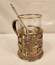 Подстаканник "Подарок строителю" с эмалью в подарочном футляре