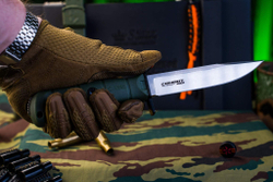 Нож Kizlyar Supreme COMBAT AUS-10Co (Cryo) SW OKH PS (StoneWash, Oliva Kraton Handle, Polyamid Sheath)