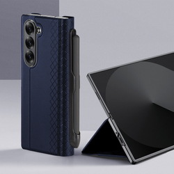 Чехол синего цвета с премиальной искусственной кожи от Dux Ducis для Samsung Galaxy Z Fold 6, серия Bril Series Case (версия с S Pen)