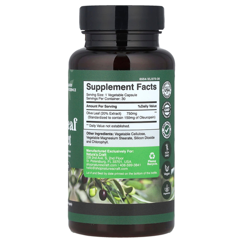 Nature's Craft, Экстракт оливковых листьев, 750 мг, 30 капсул