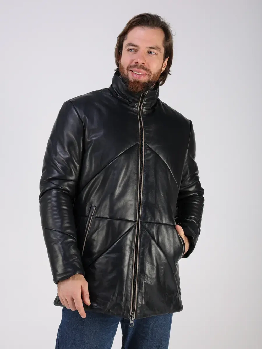 Куртка зимняя кожаная с капюшоном пуховик