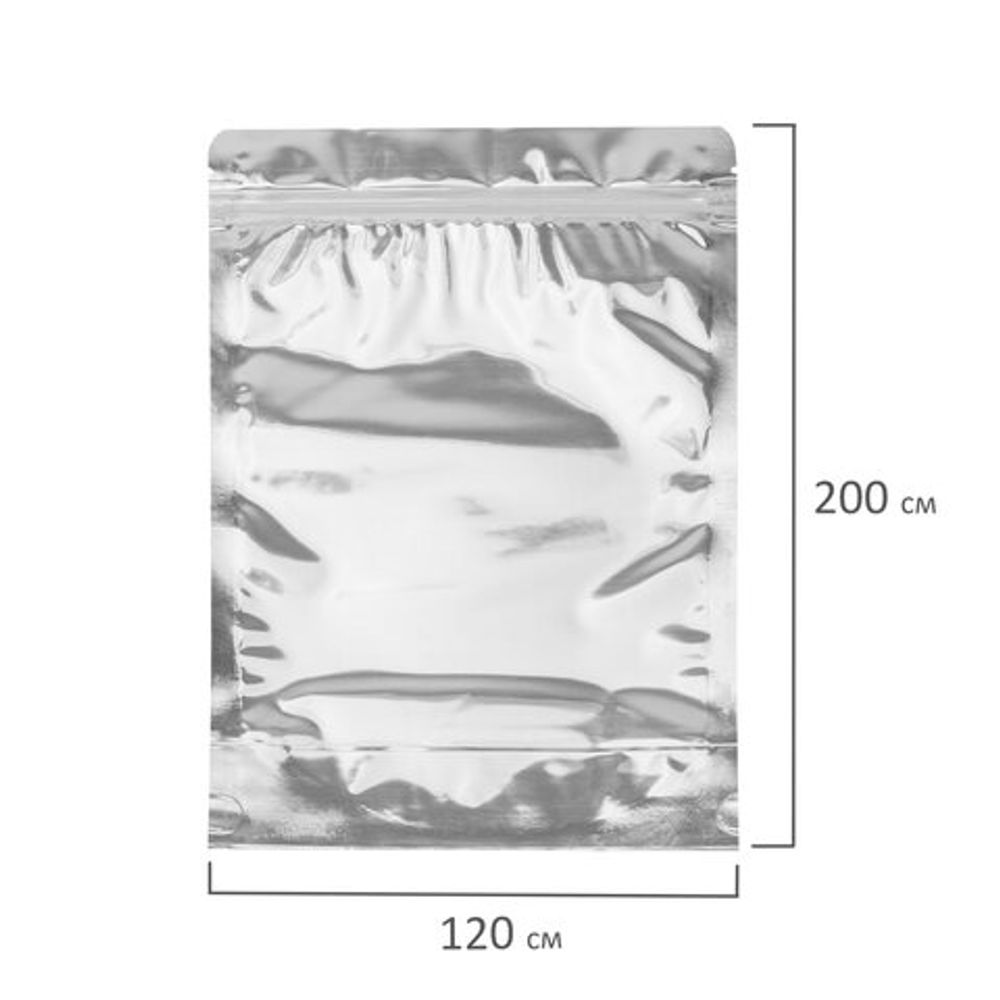 Пакеты дой-пак с замком ZIP LOCK, металлизированная + прозрачная стенка, 120х200 + 40 мм, КОМПЛЕКТ 100 штук, 70 мкм, BRAUBERG, 700683
