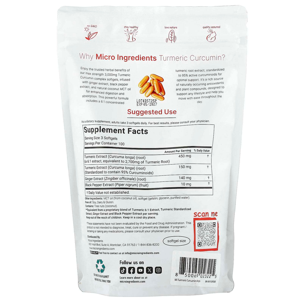 Micro Ingredients, куркумин из куркумы, 300 капсул