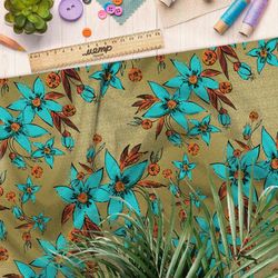 Ткань бифлекс голубые цветы пять лепестков