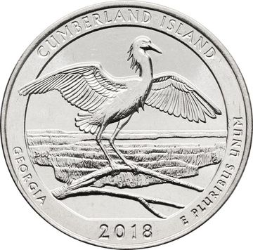 25 центов (1/4 доллара, квотер) 2018 США «Национальное побережье острова Кумберленд» (D) (44-й парк)