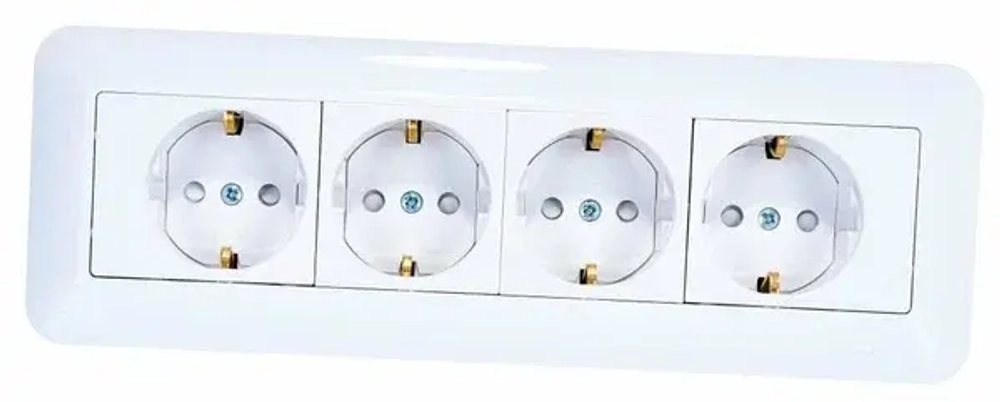 Четырехместная розетка Systeme Electric ОП Прима 16А 250В с зазем,защ. шторка, белая SE RA16-411M-B