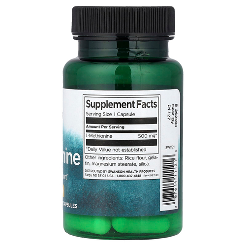 Swanson Vitamins, L-метионин, 500 мг, 30 капсул