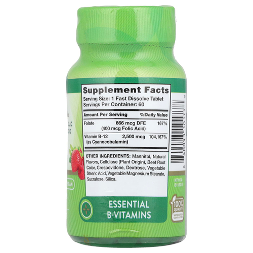 Nature's Truth, Витамин B12 с фолиевой кислотой, натуральные ягоды, 2500 мкг, 60 быстрорастворимых таблеток