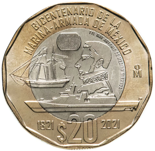 20 песо (pesos) 2022 "200-летие мексиканского флота" Мексика